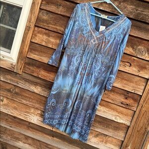 ONE WORLD Aquatic Blue and Brown Dress